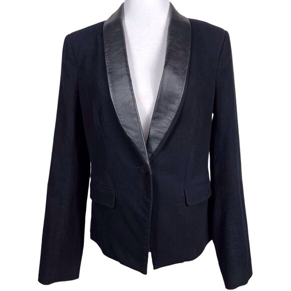 AG Adriano Goldschmied Estelle Tuxedo Blazer Medium Black Leather Lapel - Picture 3 of 16